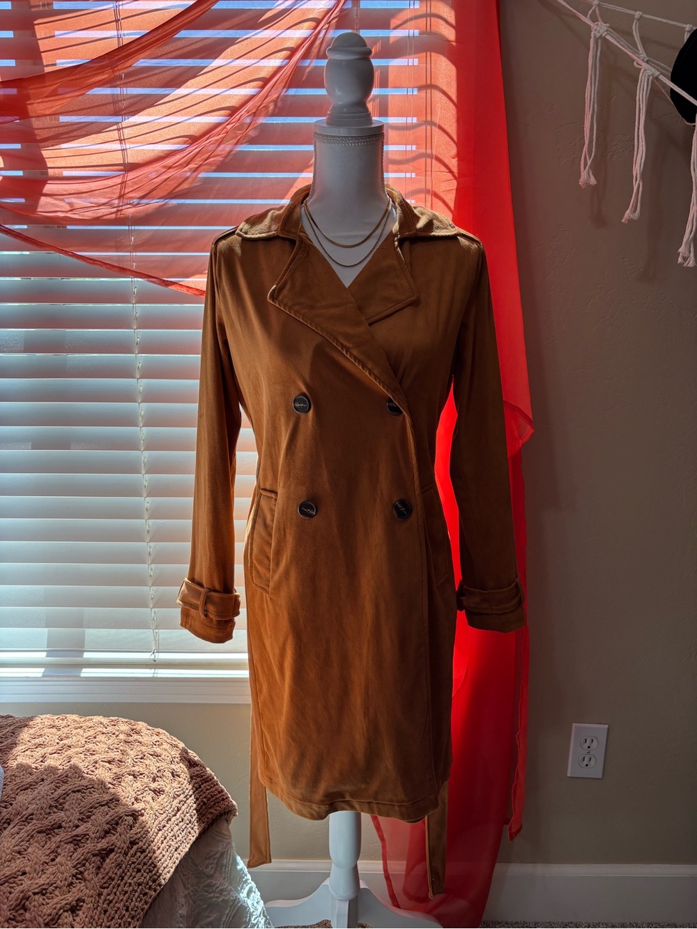Kendall & Kylie Double-Breasted Trench Coat in Rust Brown